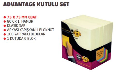 Not Yaz Kb-3518 Advantage Yapışkanlı Not Kağıdı 75X75 100 Yaprak Sarı 6Lı Kutulu Set - 2