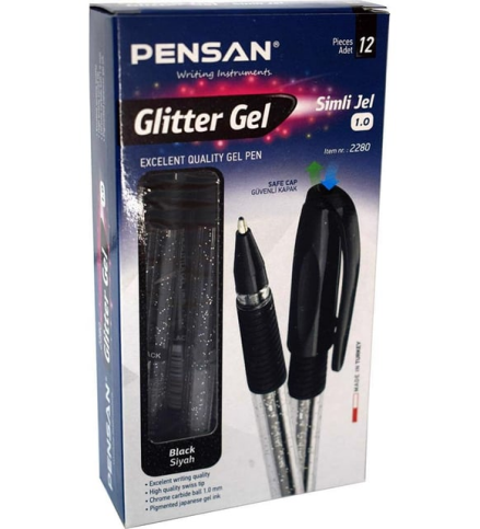 Pensan 2228 Glitter Simli Jel Kalem 1.0Mm Siyah - 1