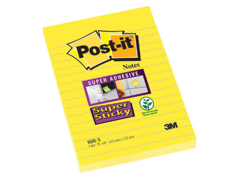 Post-İt 660-S Yapışkanlı Not Kağıdı Süper Sarı 102X152 Çizgili 90 Yaprak - 1