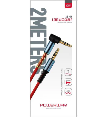 Powerway Ax05 L Tip Aux Ses Kablosu Yaylı 3.5Mm 2M - 1