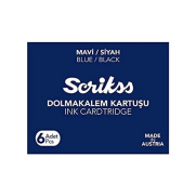 Scrikss D0600A Dolma Kalem Kartuşu Mavi-Siyah 6Lı - 1