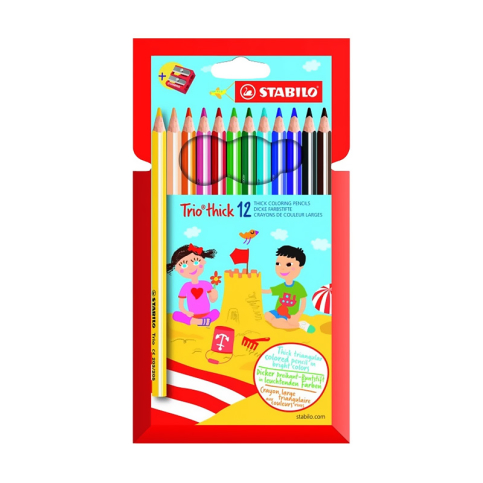 Stabilo 203 Trio Thick Kuru Boya+Kalemtraş 12 Renk - 1