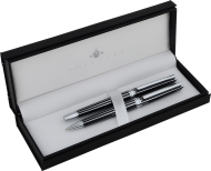 Steelpen 8134 Dolma Kalem+Tükenmez Kalem Seti Çizgili Slim Siyah - STEELPEN