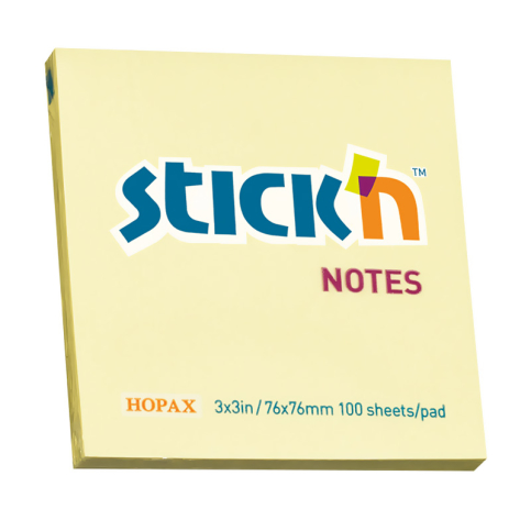 Stick'N 21007 Yapışkanlı Not Kağıdı 76X76 100 Yaprak Pastel Sarı - 1