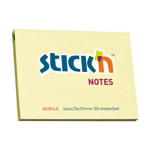 Stick'N 21008 Yapışkanlı Not Kağıdı 76X101 100 Yaprak Pastel Sarı - 1