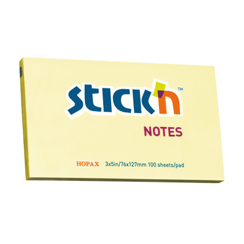 Stick'N 21009 Yapışkanlı Not Kağıdı 76X127 100 Yaprak Pastel Sarı - 1