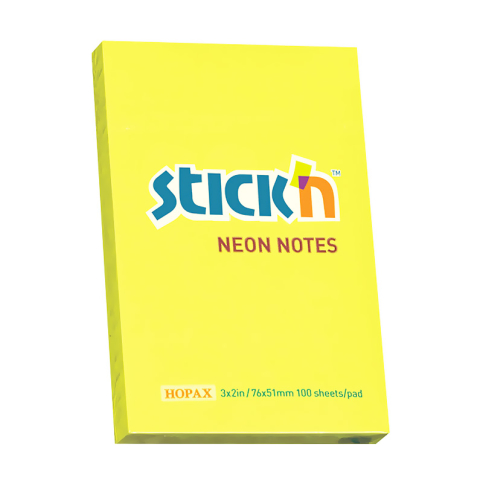 Stick'N 21132 Yapışkanlı Not Kağıdı 51X76 100 Yaprak Neon Sarı - 1