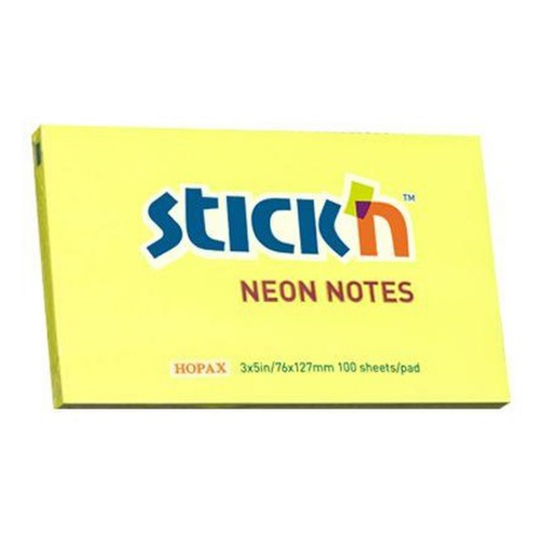 Stick'N 21135 Yapışkanlı Not Kağıdı 76X127 100 Yaprak Neon Sarı - 1