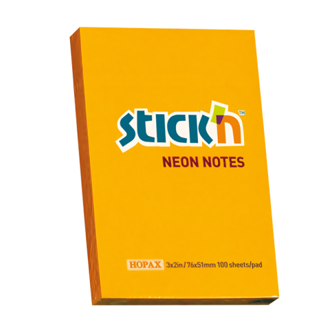 Stick'N 21160 Yapışkanlı Not Kağıdı 51X76 100 Yaprak Neon Turuncu - 1