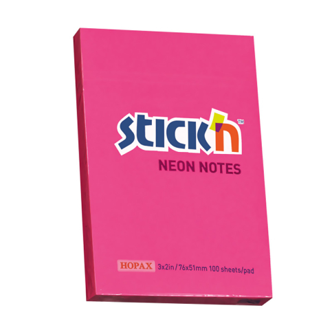 Stick'N 21161 Yapışkanlı Not Kağıdı 51X76 100 Yaprak Neon Koyu Pembe - 1