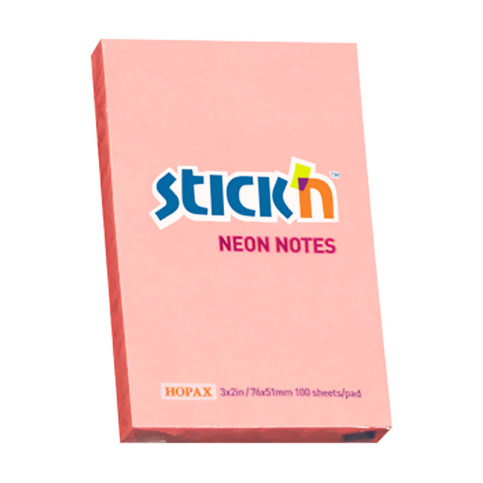 Stick'N 21162 Yapışkanlı Not Kağıdı 51X76 100 Yaprak Neon Açık Pembe - 1