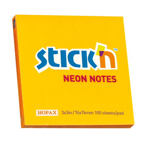 Stick'N 21164 Yapışkanlı Not Kağıdı 76X76 100 Yaprak Neon Turuncu - 1