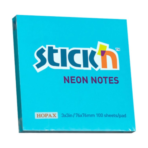 Stick'N 21209 Yapışkanlı Not Kağıdı 76X76 100 Yaprak Neon Mavi - 1