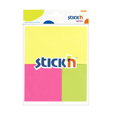 Stick'N 21258 Yapışkanlı Not Kağıdı 3 Ebat 50 Yaprak Neon 3 Renk - 1