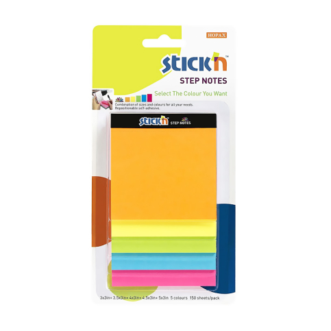 Stick'N 21423 Yapışkanlı Not Kağıdı 76X76 150 Yaprak Neon 5 Renk - 1