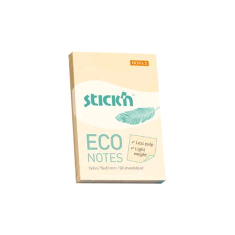 Stick'N 21741 Eco Yapışkanlı Not Kağıdı 51X76 100 Yaprak Pastel Sarı - 1