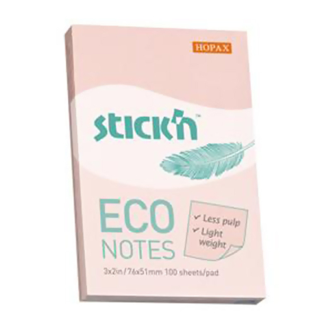 Stick'N 21742 Eco Yapışkanlı Not Kağıdı 51X76 100 Yaprak Pastel Pembe - 1