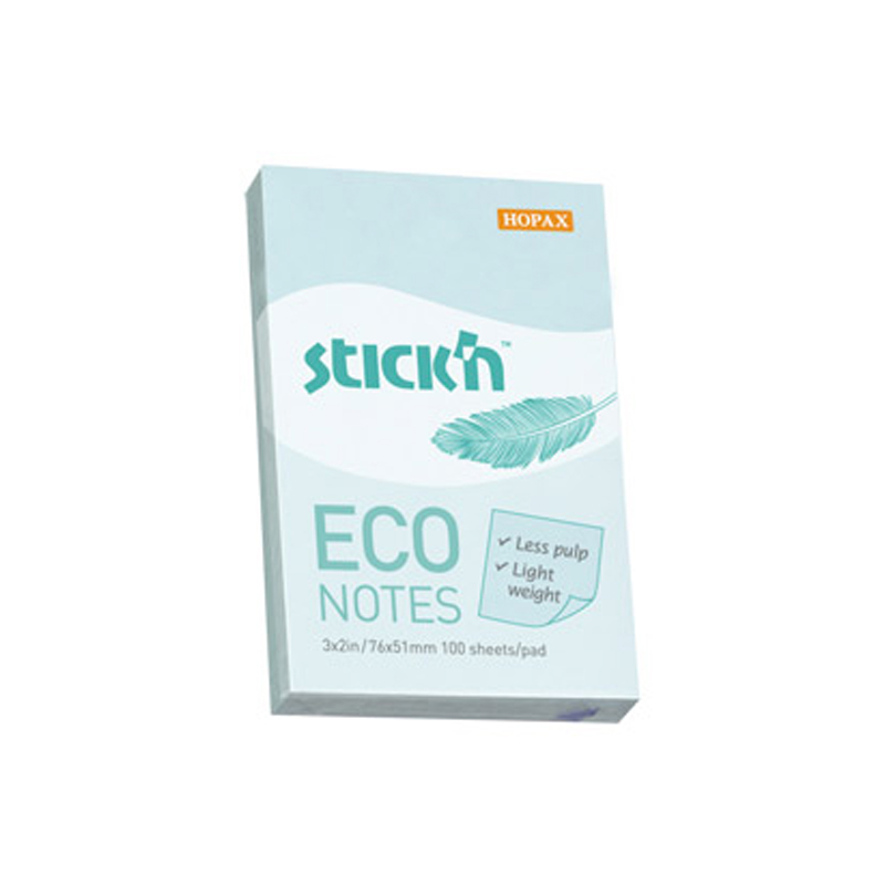 STİCK'N 21743 ECO YAPIŞKANLI NOT KAĞIDI 51x76 100 YAPRAK PASTEL MAVİ