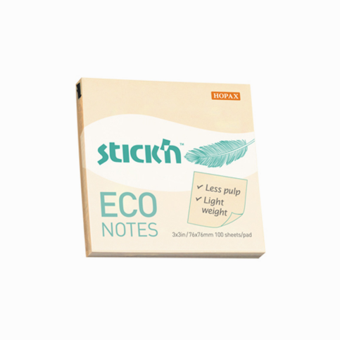 Stick'N 21745 Eco Yapışkanlı Not Kağıdı 76X76 100 Yaprak Pastel Sarı - 1