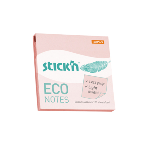 Stick'N 21746 Eco Yapışkanlı Not Kağıdı 76X76 100 Yaprak Pastel Pembe - 1