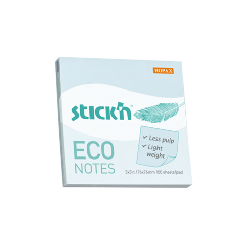 Stick'N 21747 Eco Yapışkanlı Not Kağıdı 76X76 100 Yaprak Pastel Mavi - 1