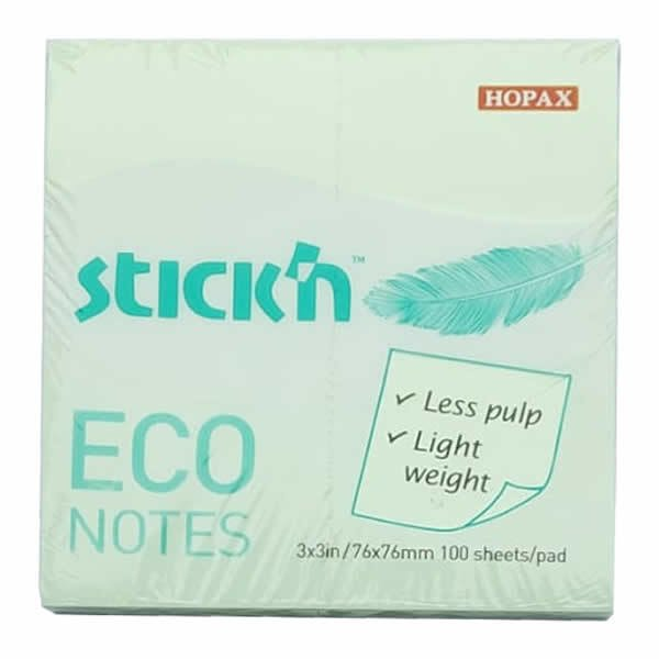 STİCK'N 21748 ECO YAPIŞKANLI NOT KAĞIDI 76x76 100 YAPRAK PASTEL YEŞİL