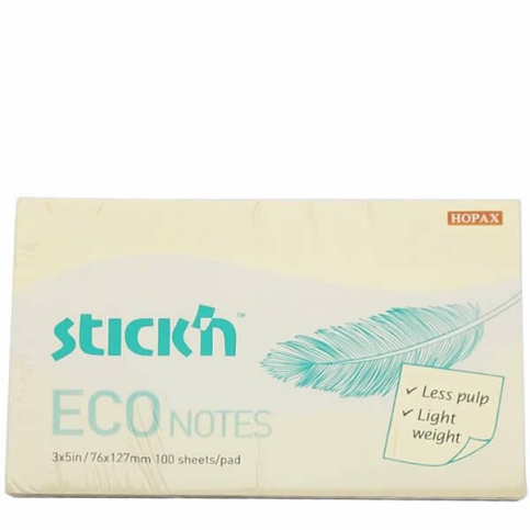 Stick'N 21749 Eco Yapışkanlı Not Kağıdı 76X127 100 Yaprak Sarı - 1