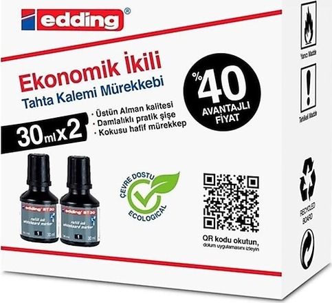 Edding Bt 30 Tahta Kalem Mürekkebi Siyah 30Ml 2Li - 1