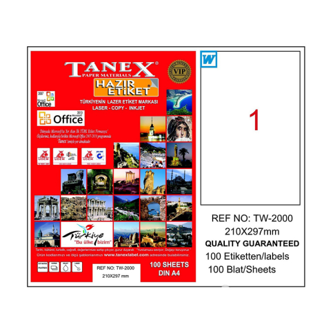 Tanex 2000 Şeffaf Laser Etiket 210X297Mm 1X25 25 Adet - 1