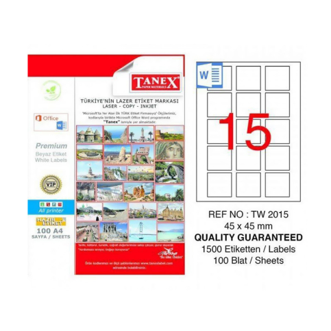 Tanex 2015 Laser Etiket 45X45Mm 36X100 3600 Adet - 1