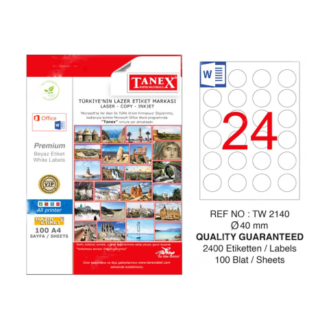 Tanex 2140 Laser Etiket 40Mm 24X100 2400 Adet - 1