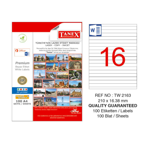 Tanex 2163 Laser Etiket 210X16.38Mm 2X100 200 Adet - 1