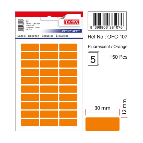 Tanex Ofc-107 Floresan Etiket Turuncu Poşet - 1