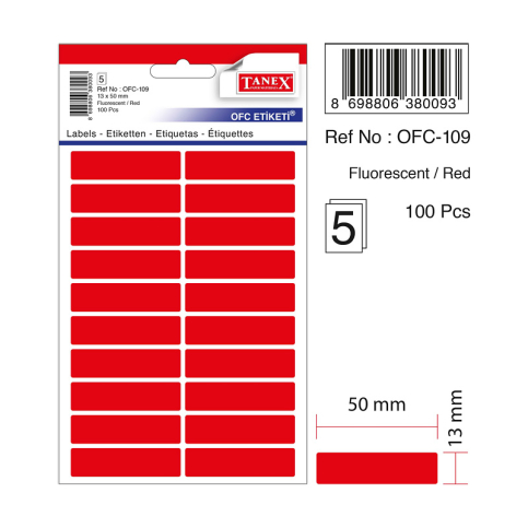 Tanex Ofc-109 Floresan Etiket Kırmızı Poşet - 1