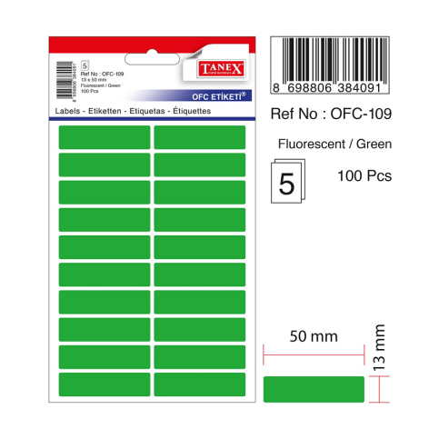 Tanex Ofc-109 Floresan Etiket Yeşil Poşet - 1