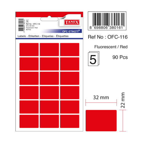 Tanex Ofc-116 Floresan Etiket Kırmızı Poşet - 1