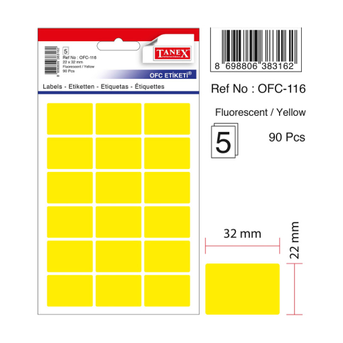 Tanex Ofc-116 Floresan Etiket Sarı Poşet - 1