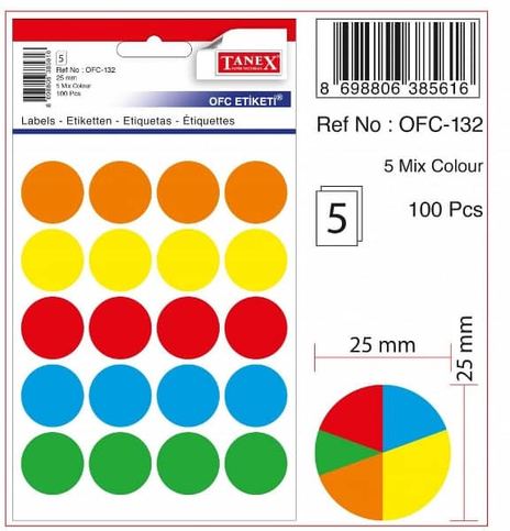 Tanex Ofc-132 Mix Color Etiket 5Li Poşet - 1