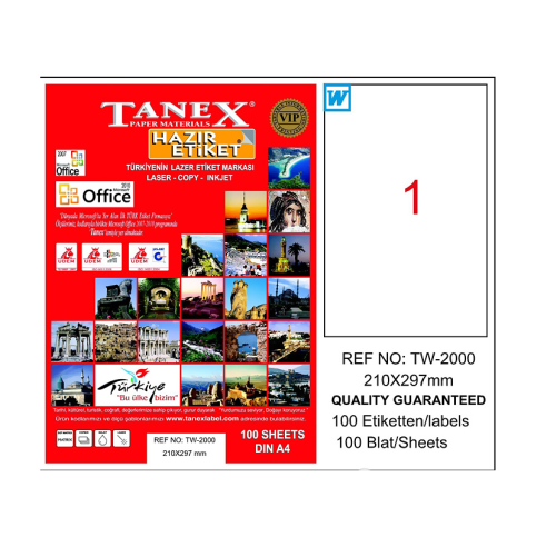 Tanex 2000 Laser Etiket 210X297Mm 1X100 100 Adet - 1