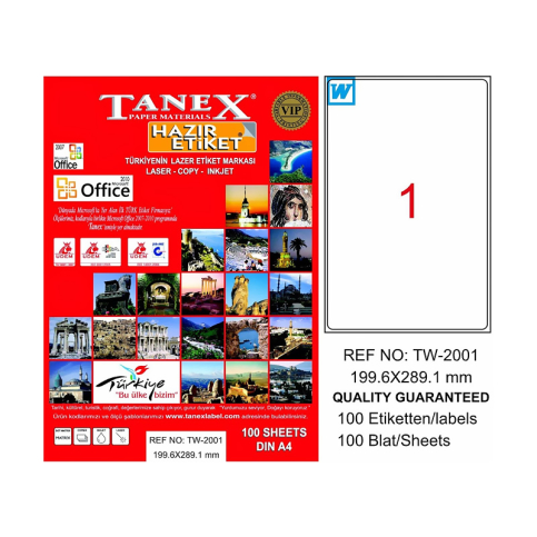 Tanex 2001 Laser Etiket 199X289Mm 1X100 100 Adet - 1