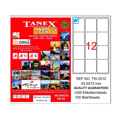 Tanex 2012 Laser Etiket 63X72Mm 12X100 1200 Adet - 1