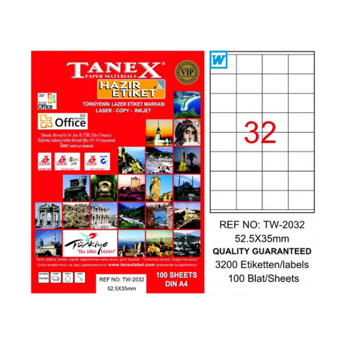 Tanex 2032 Laser Etiket 52X35Mm 32X100 3200 Adet - 1