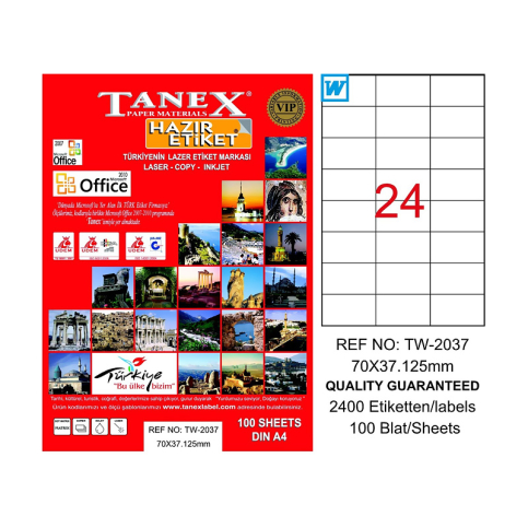 Tanex 2037 Laser Etiket 70X37Mm 24X100 2400 Adet - 1