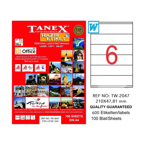 Tanex 2047 Laser Etiket 210X47.81Mm 6X100 600 Adet - 1