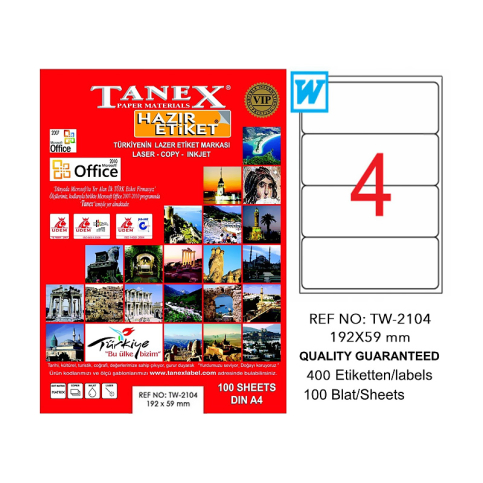 Tanex 2104 Laser Etiket 192X59Mm 4X100 400 Adet - 1