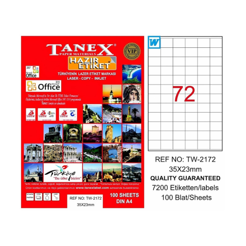 Tanex 2172 Laser Etiket 35X23Mm 72X100 7200 Adet - 1