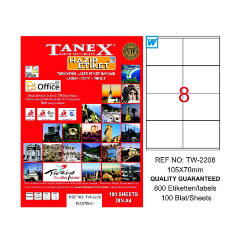 Tanex 2208 Laser Etiket 105X70Mm 8X100 800 Adet - 1