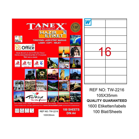 Tanex 2216 Laser Etiket 105X35Mm 16X100 1600 Adet - 1