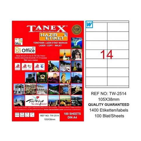 Tanex 2514 Laser Etiket 105X38Mm 14X100 1400 Adet - 1