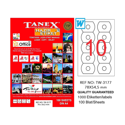 Tanex 3177 Laser Cd Etiketi 78X54.5Mm 10X100 Adet - 1